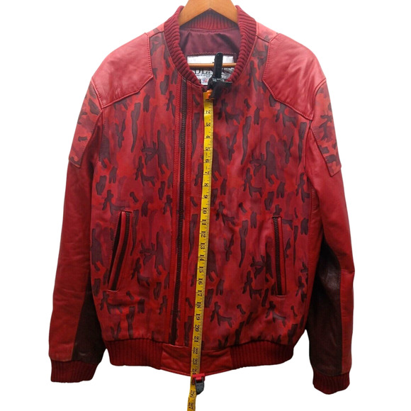 VTG Daniels Leather DLNYC New York Men Real Two Tone Red Leather Coat Zip Up - Picture 1 of 16